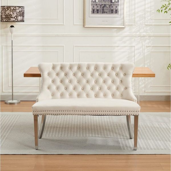 BBWL Polsterbank 2-Sitzer mit Handmade Knöpfen, Wing Back, Samtpolsterung, Velvet Double Dining Loveseat Bank für Küche & Esszimmer, Mid-Century