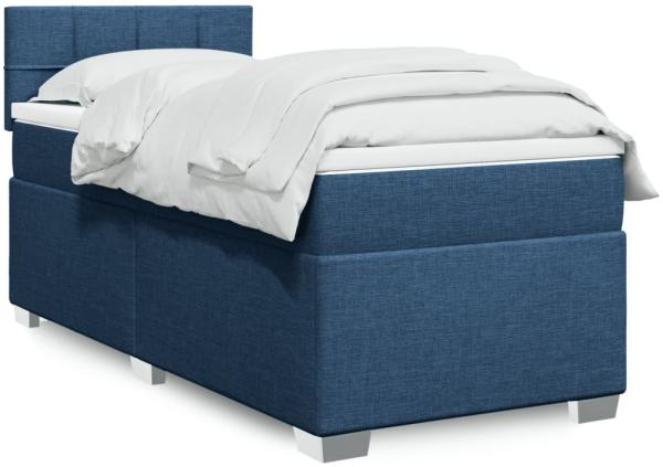 Boxspringbett mit Matratze, Stoff, Viereckige, grauer Fuß, Blau, 100 x 200 cm, true