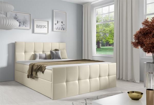 Boxspringbett Schlafzimmerbett CARMEN LUX 120x200cm Kunstleder Madryt Creme