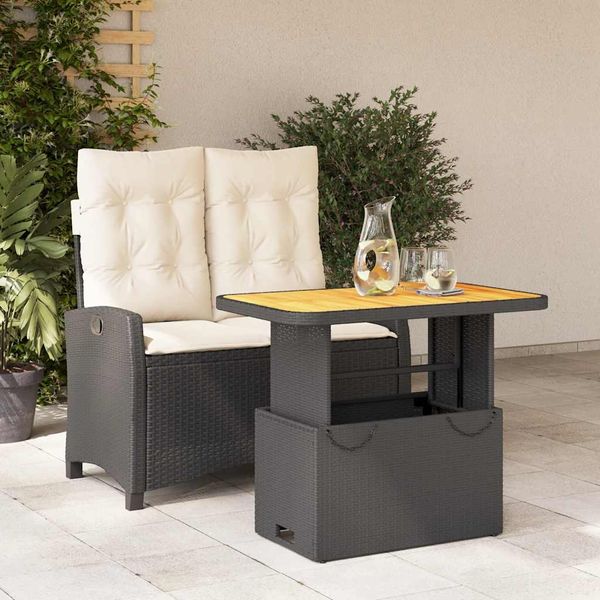 vidaXL 2-tlg. Garten-Essgruppe mit Kissen Schwarz Poly Rattan 3277382
