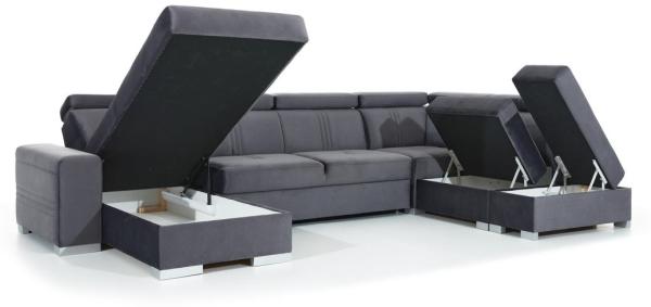 Wohnlandschaft Schlafsofa NOLAN inkl. USB Stoff Monolith Blaugrau Ottomane Links Bild 2