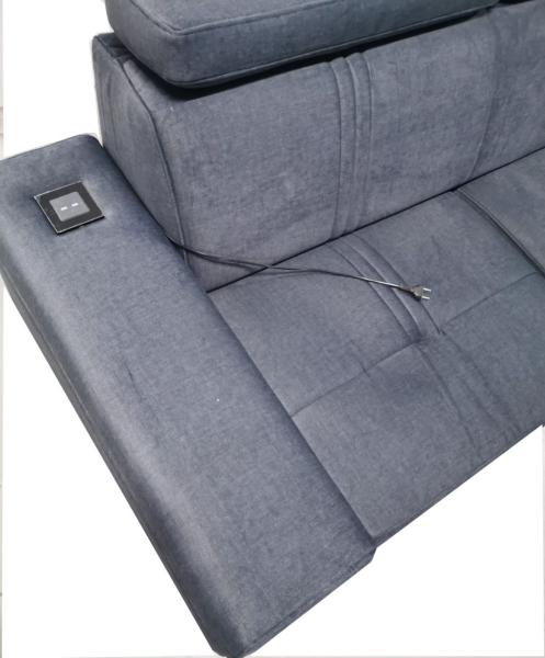 Wohnlandschaft Schlafsofa NOLAN inkl. USB Stoff Monolith Blaugrau Ottomane Links Bild 5