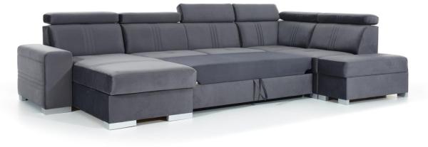 Wohnlandschaft Schlafsofa NOLAN inkl. USB Stoff Monolith Blaugrau Ottomane Links Bild 3