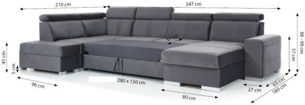 Wohnlandschaft Schlafsofa NOLAN inkl. USB Stoff Monolith Blaugrau Ottomane Links Bild 4