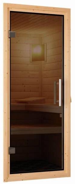 Karibu Sauna Mia + 9kW Saunaofen mit integrierter Steuerung Graphit-Ganzglastür