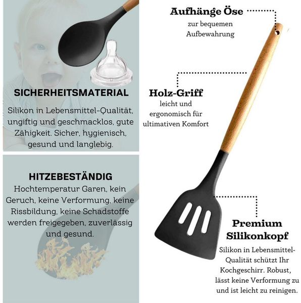 Faizee Home Kochbesteck-Set 12-teiliges Silikon-Küchenhelfer-Set mit Holzgriff (12-tlg)