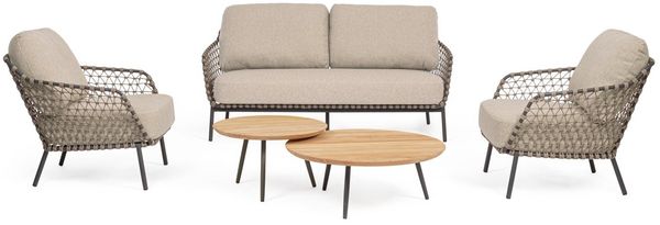 Gartencouchtisch-Set Assivali aus Teakholz, modern skandinavisch, anthrazit natur, 2-teilig Bild 4