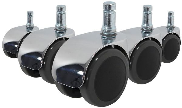 hjh OFFICE 619016 5X Design-Rollen 11mm / 50mm ROLO LUX Stuhlrollen Bürostuhl für Hartböden Chrom (5er Pack)