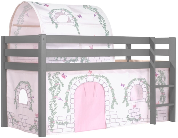 Kinderbett Karolina 210x114x106 Massivholz Grau Textilset Burg 2