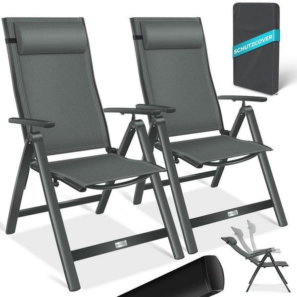KESSER® Gartenstuhl Hochlehner mit Armlehnen | Aluminium Klappstuhl inkl. Kopfkissen Campingstuhl 7-Fach Verstellbar Rückenlehne | Atmungsaktiv & Wetterfest | Klappbar & Anti-Rutsch Anthrazit, 2 Stück Bild 4