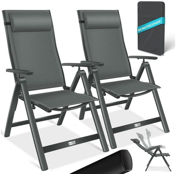 KESSER® Gartenstuhl Hochlehner mit Armlehnen | Aluminium Klappstuhl inkl. Kopfkissen Campingstuhl 7-Fach Verstellbar Rückenlehne | Atmungsaktiv & Wetterfest | Klappbar & Anti-Rutsch Anthrazit, 2 Stück Bild 5