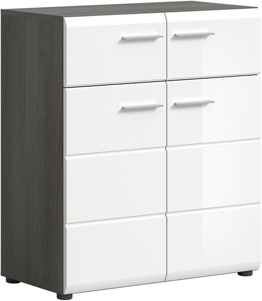 Schuhkommode >Salsa< in Rauchsilber / Weiß Hochglanz - 80x90x37cm (BxHxT)