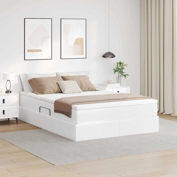 vidaXL Aufbewahrungsbett mit Matratze Weiß 140 x 190 cm Kunstleder 3370163