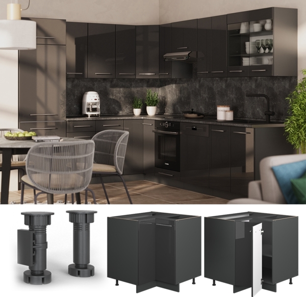 Eckunterschrank Fame-Line Anthrazit Hochglanz 80.5 cm , AP Eiche Vicco Bild 4