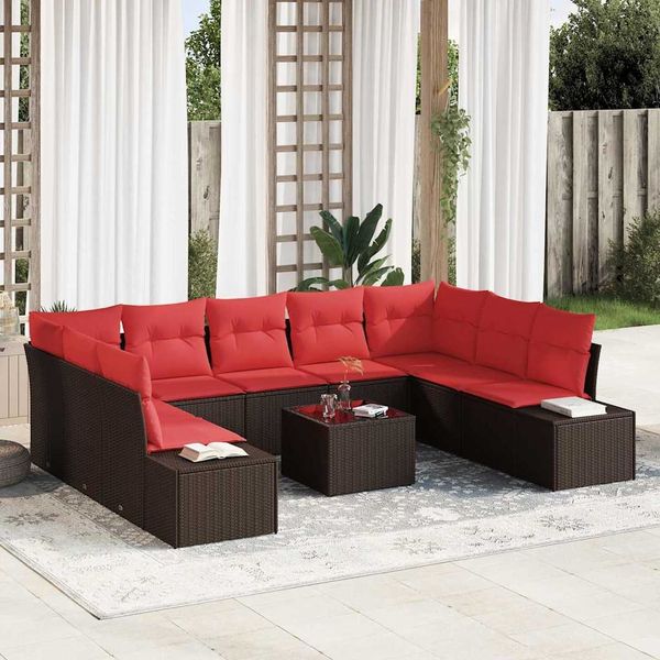 vidaXL Gartensofa-set mit Kissen 10 pcs Braun Poly-Rattan 3347234