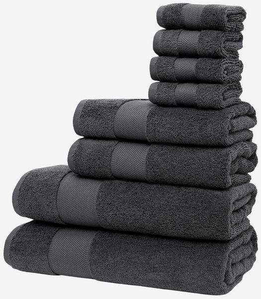 Wolkenfeld Handtuch Set Premium Low-Twist Baumwolle 550 g/m² – 8-teilig mit Waschlappen, Frottier (8-St), 2 Badetücher, 2 Handtücher groß & 4 Waschlappen