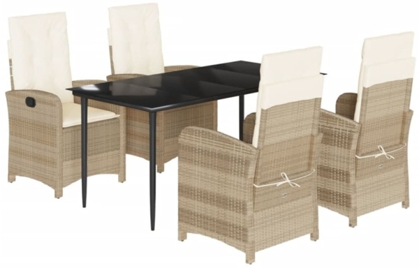 vidaXL 5-tlg. Garten-Essgruppe mit Kissen Beige Poly Rattan 3212374 Bild 2