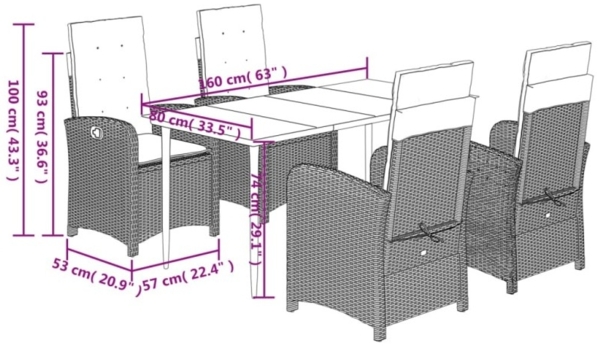 vidaXL 5-tlg. Garten-Essgruppe mit Kissen Beige Poly Rattan 3212374 Bild 9