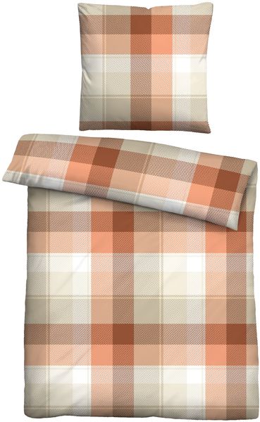 Traumhaft schlafen - Castell - Markenbettwäsche Polycotton Biber 0351103 KARO, nektarine, 1x 155x220 cm + 1x 80x80 cm
