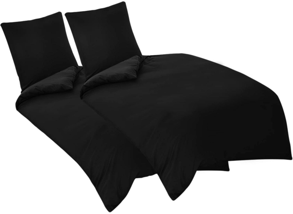 Bettwäsche Set Schwarz 135x200cm 4tlg Mikrofaser Reißverschluss