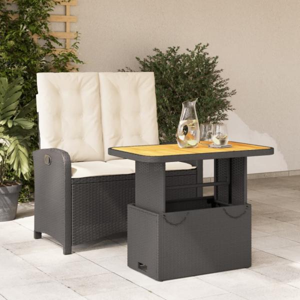 vidaXL 2-tlg. Garten-Essgruppe mit Kissen Schwarz Poly Rattan 3277322