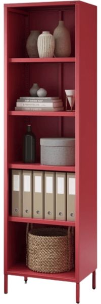 Bücherregal Metall MARIO - 5 Ebenen, Industrie-Design | Standregal Stahl Metallregal Büro Wohnzimmer Arbeitszimmer, 180x50x35cm Rot