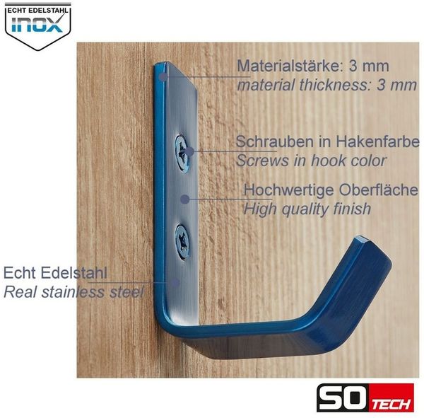 SO-TECH® Kleiderhaken Loxten 60 x 20 x 45 mm oder 142 x 20 x 45 mm Edelstahl, (5-St), verschiedene Farben Garderobenhaken Wandhaken bunt Bild 3