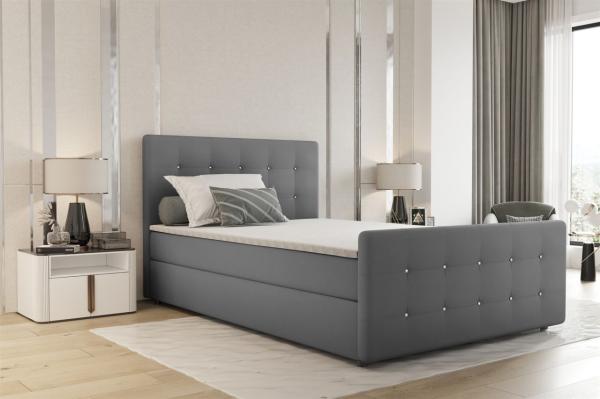 Boxspringbett Schlafzimmerbett MARKOS 120x200cm Stoff Soro Grau inkl. Topper