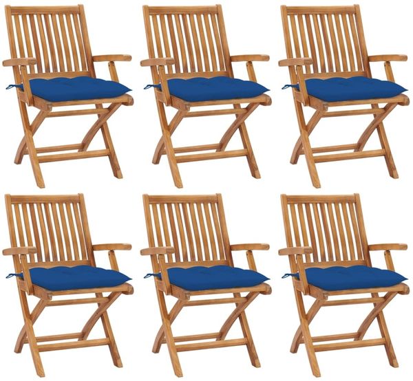 vidaXL Klappbare Gartenstühle mit Kissen 6 Stk. Massivholz Teak 3072775
