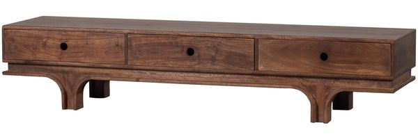 TV-Board Staes Mangoholz, Retro Chic Design, braun walnuss, 180 cm breit, 3 Schubladen