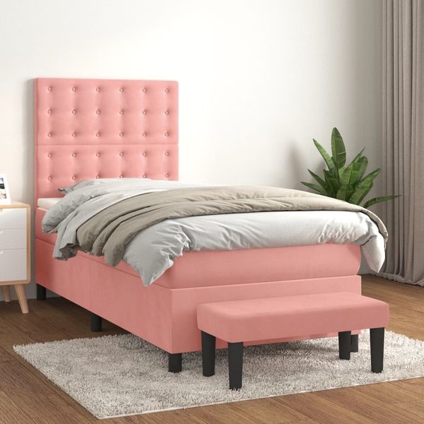 vidaXL Boxspringbett mit Matratze Rosa 80x200 cm Samt 3138054