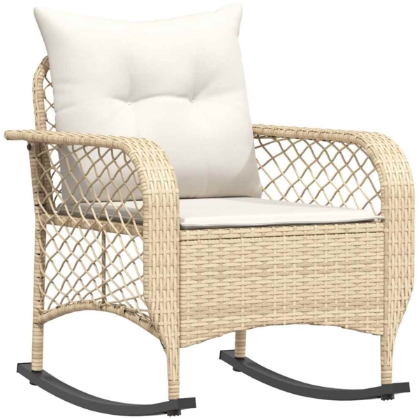 vidaXL Garten-Schaukelstuhl mit Kissen Beige Poly Rattan 4104197