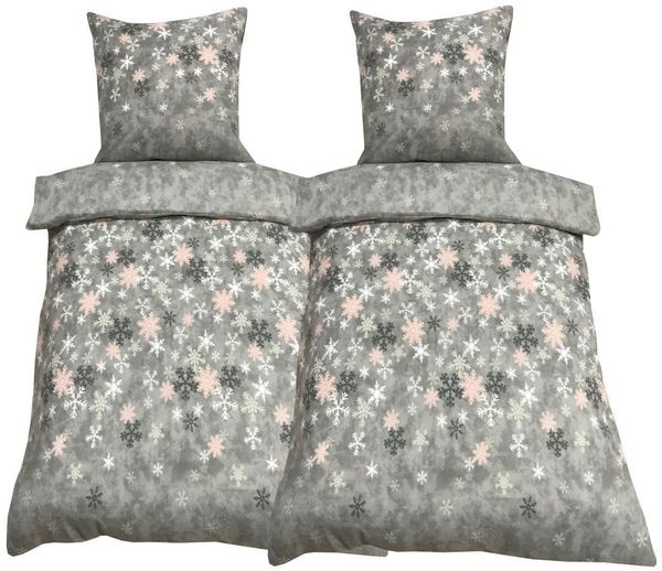 Visaggio Bettwäsche Winter Fleece Bettbezug flauschig warm, Fleece, 4 teilig, Thermofleece kuschelig weich, Schneeflocken
