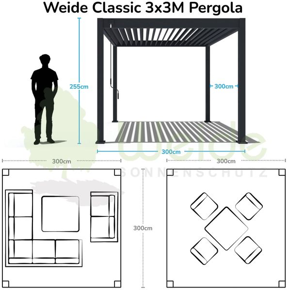 Weide 'Classic' Pergola, freistehend, Aluminium / Stahl beige, 300 x 300 x 255 cm Bild 6
