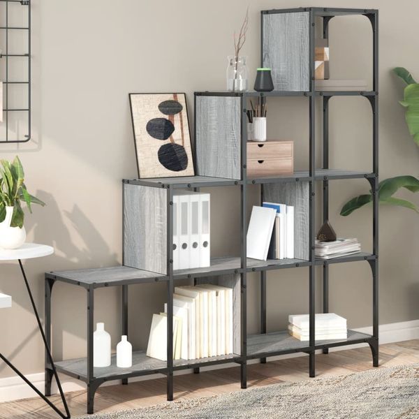 vidaXL Bücherregal Grau Sonoma 122x30x132 cm Holzwerkstoff und Metall 845444