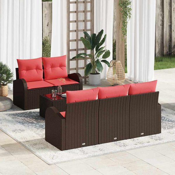 vidaXL Sofa Set mit Kissen 6 pcs Braun Polyester 3345924