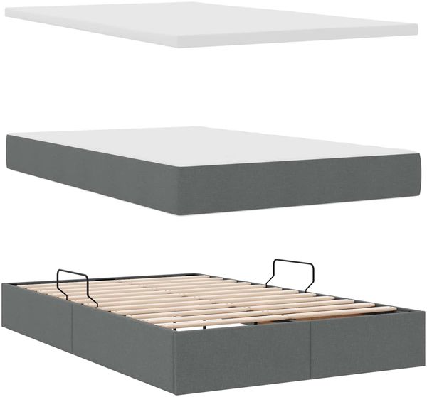 vidaXL Aufbewahrungsbett mit Matratze Dunkelgrau 120 x 190 cm 3370213 Bild 8