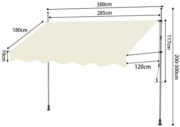 JEOBEST Klemmmarkise Balkonmarkise ohne Bohren, Markise mit Handkurbel 285cm (1-St. Gelenkarmmarkise,Höhenverstellbar,UV-beständig)für Garten,Balkon