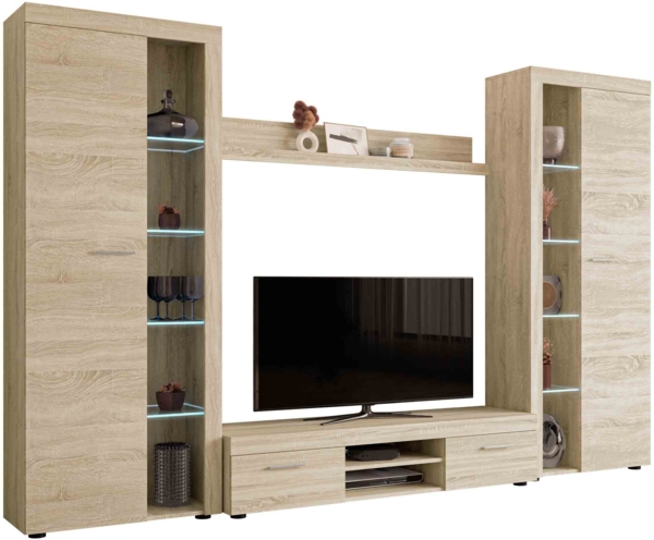 Wohnwand Rango XL (Farbe: Sonoma Eiche, mit LED Beleuchtung)