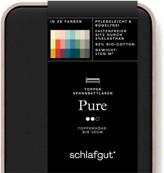 Schlafgut 'PURE TOPPER' Spannbettlaken, für Topper bis 10 cm Höhe, Off-black, XL 180x200 cm - 200x220 cm, 100% Bio-Baumwolle Bild 2