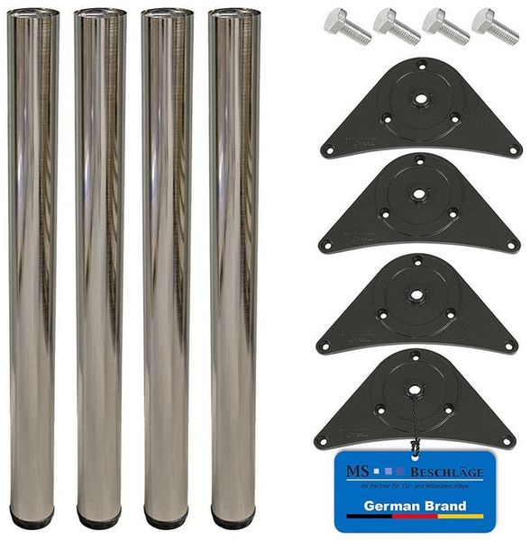 MS Beschläge Tischbein 4er Set Edelstahl-Optik 710mm Tischfüße Ø 60mm, höhenverstellbare Tischstempel Tischstützen mit Montageplatte