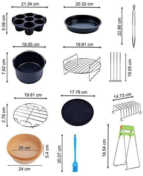 SURFOU Backform Heißluftfritteuse Zubehör 8 Zoll 11-Teilige für Airfryer 3.5L- 5.5L, für Philips Airfryer 7,2L, 8,3L, COSORI 5,5L, Tefal 6,5L, Cecotec 6L