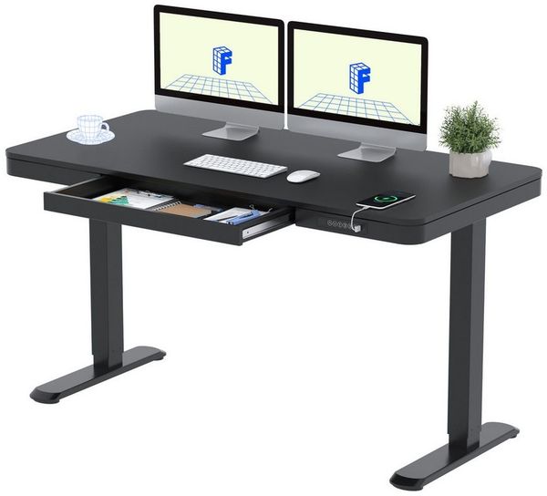 FLEXISPOT Schreibtisch Höhenverstellbarer Schreibtisch MIT Schubladen (mit LED-Höhenanzeige, 4 Speicherhöhen, Anti-Kollisionssystem, USB-C Anschluss), EINFACHE MONTAGE, leise & ergonomisch