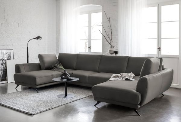 Wohnlandschaft grau Larco – U-förmig mit Schlaffunktion