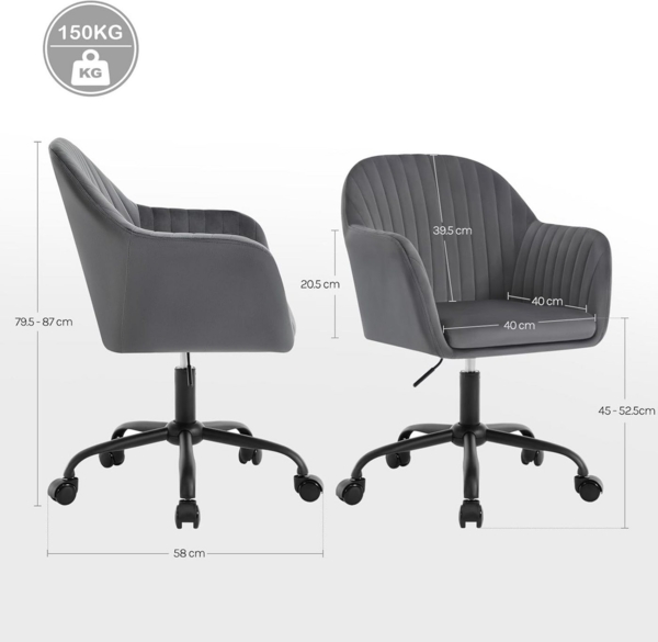 Woltu Schreibtischstuhl, Homeoffice Stuhl mit Rollen, Schminkstuhl höhenverstellbar Bild 2