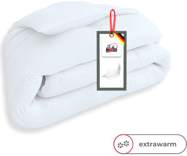 RIBECO Federbettdecke Laram, Bettdecken für Sommer oder Winter, Made in Germany, Füllung: 90% Federn, 10% Daunen, Bezug: 100% Baumwolle, Super Preis-Leistung, Bettdecke 135x200 cm oder 155x220 cm, Decke