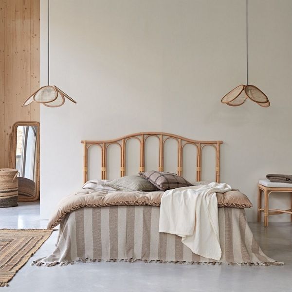 Tikamoon Massivholzbett Kopfteil aus Rattanstäben 160 cm Ondine (1-tlg)