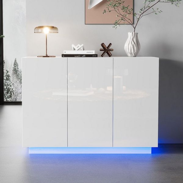 STILVORA Sideboard mit Sockel LED-Licht,Beistelltisch Kommode mit Verstellbares Regal (Buffetschrank, Küchenmöbel, Anrichte, Wohnzimmerschrank, 1 St, 3 Türen), mit LED-Licht