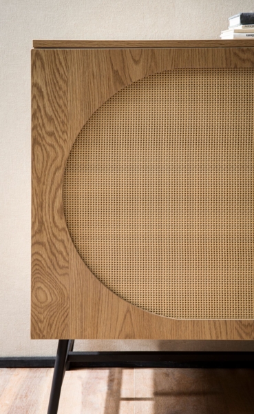 Sideboard 140x80x40cm Eiche-Dekor Rattan Modern 2 Türen 3 Schubladen Wohnzimmer Bild 5