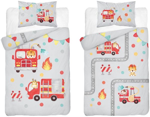 Detexpol Babybettwäsche Set Feuerwehr 2tlg. 50% Vsikose/50% Baumwolle 100x135 cm, 40x60 cm, Baumwolle, 2 teilig